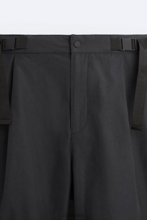Zara hombres pantalones técnicos con cinturón BDP8J952 ropa negro