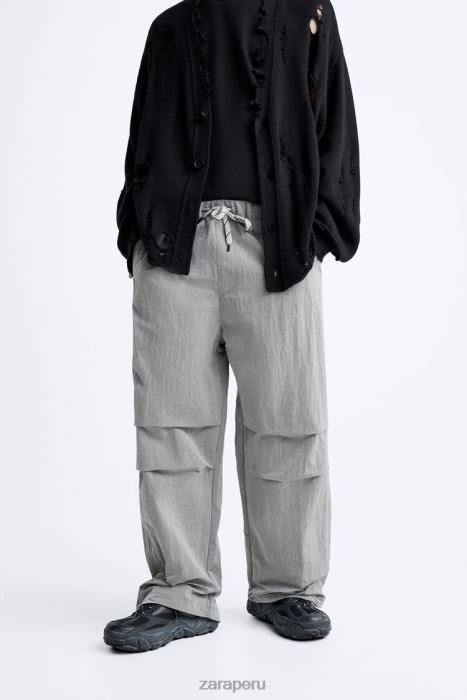 Zara hombres pantalones técnicos de paracaídas BDP8J953 ropa plata