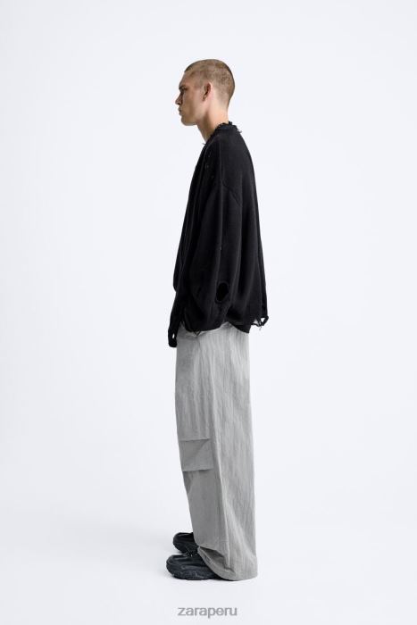 Zara hombres pantalones técnicos de paracaídas BDP8J953 ropa plata