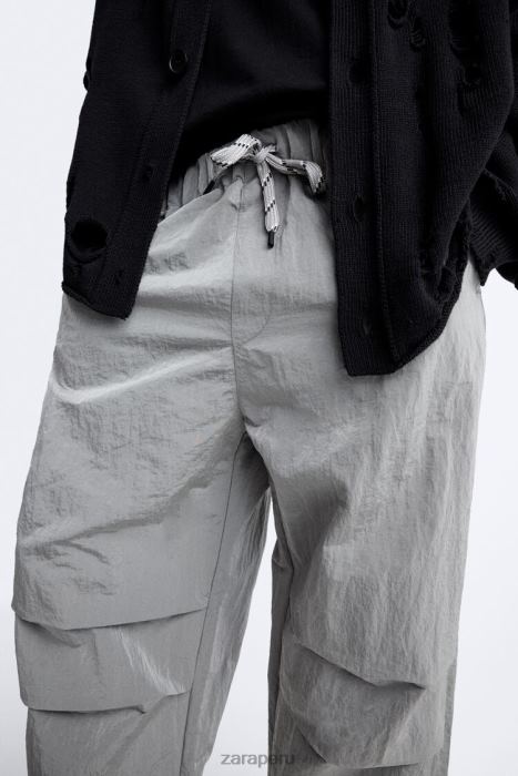 Zara hombres pantalones técnicos de paracaídas BDP8J953 ropa plata