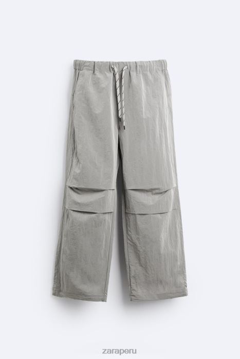 Zara hombres pantalones técnicos de paracaídas BDP8J953 ropa plata