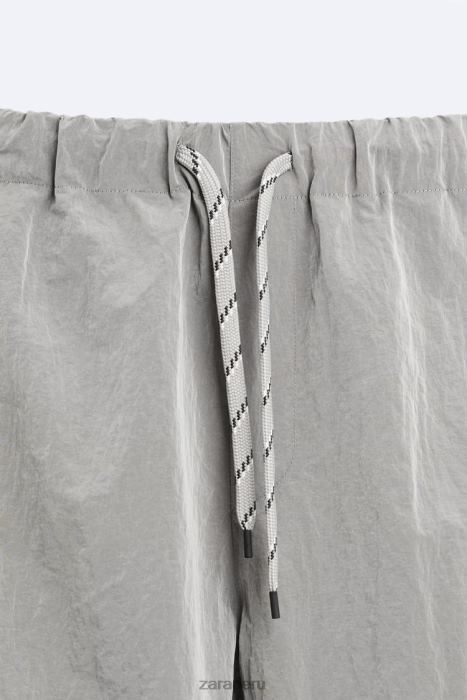 Zara hombres pantalones técnicos de paracaídas BDP8J953 ropa plata