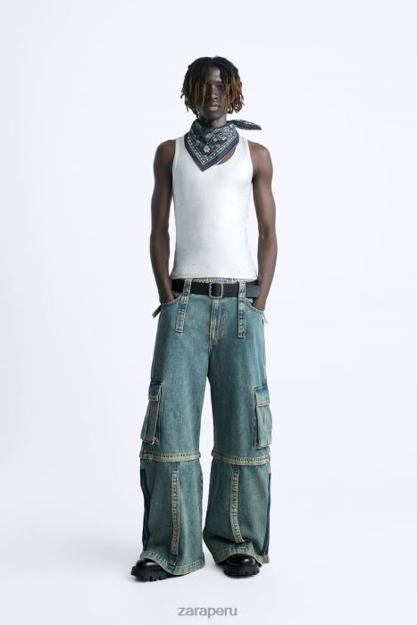 Zara hombres jeans cargo removibles BDP8J1103 ropa azul verde