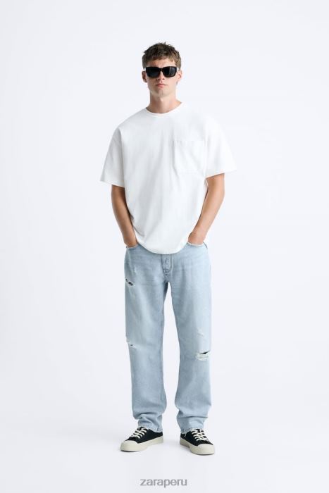Zara hombres jeans rectos rotos BDP8J1090 ropa azul medio