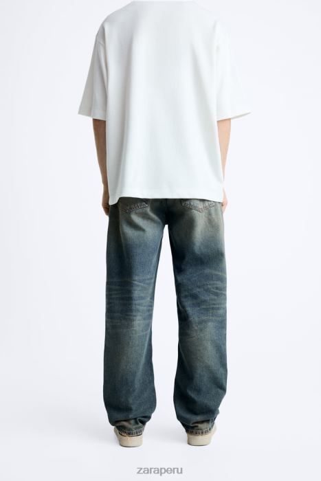 Zara hombres jeans rectos sobretintados BDP8J1087 ropa azul