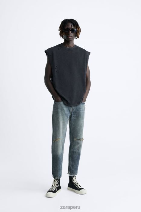 Zara hombres vaqueros capri ajustados BDP8J1091 ropa azul