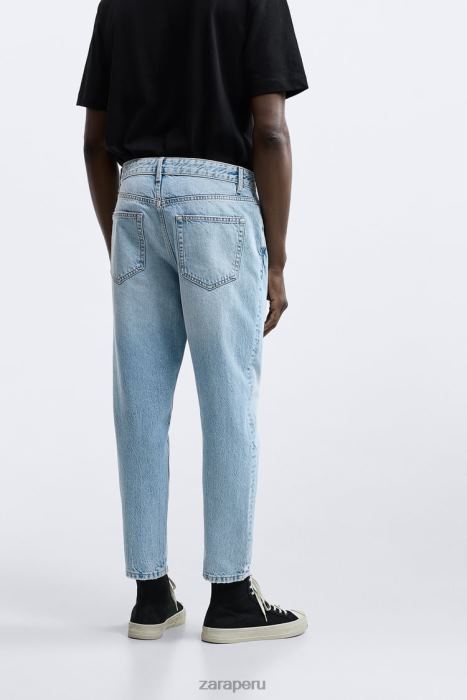 Zara hombres vaqueros capri ajustados BDP8J1097 ropa azul claro