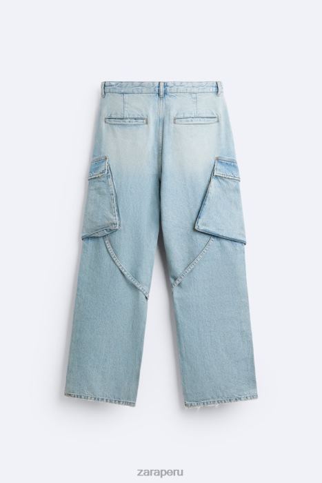 Zara hombres vaqueros cargo de corte ancho BDP8J1102 ropa azul verde