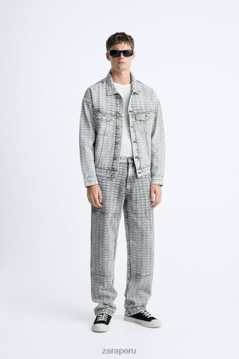 Zara hombres vaqueros con jacquard geométrico BDP8J1089 ropa gris