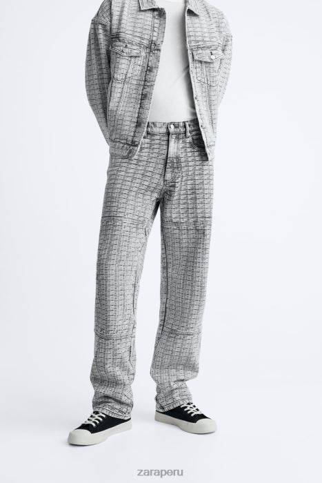 Zara hombres vaqueros con jacquard geométrico BDP8J1089 ropa gris