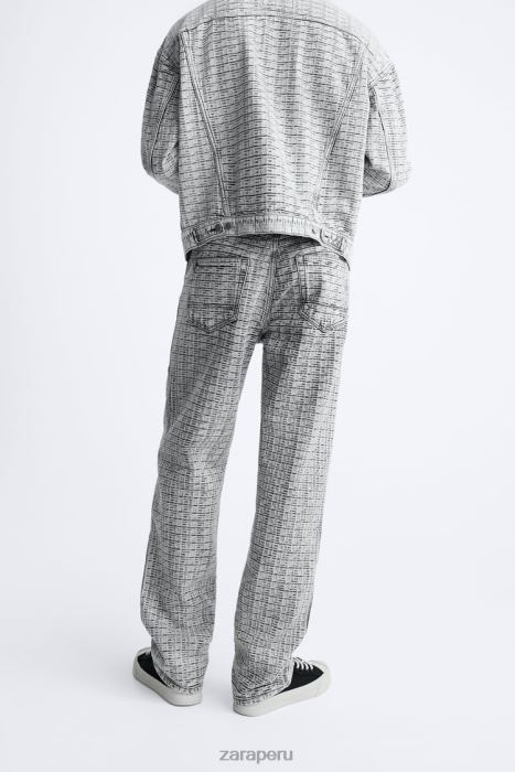 Zara hombres vaqueros con jacquard geométrico BDP8J1089 ropa gris