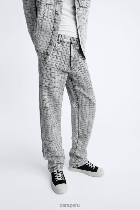 Zara hombres vaqueros con jacquard geométrico BDP8J1089 ropa gris