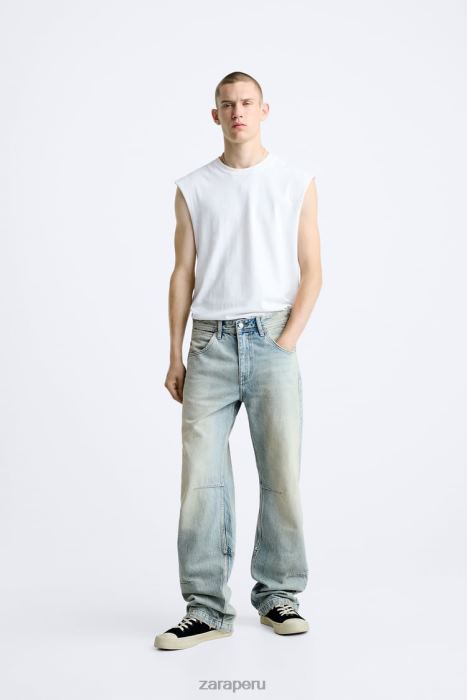 Zara hombres vaqueros vintage con cremallera BDP8J1086 ropa azul claro