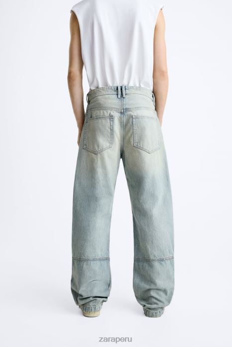 Zara hombres vaqueros vintage con cremallera BDP8J1086 ropa azul claro