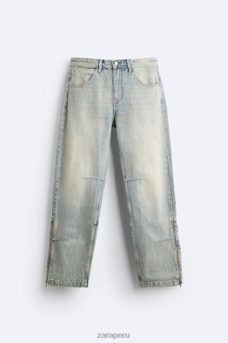 Zara hombres vaqueros vintage con cremallera BDP8J1086 ropa azul claro