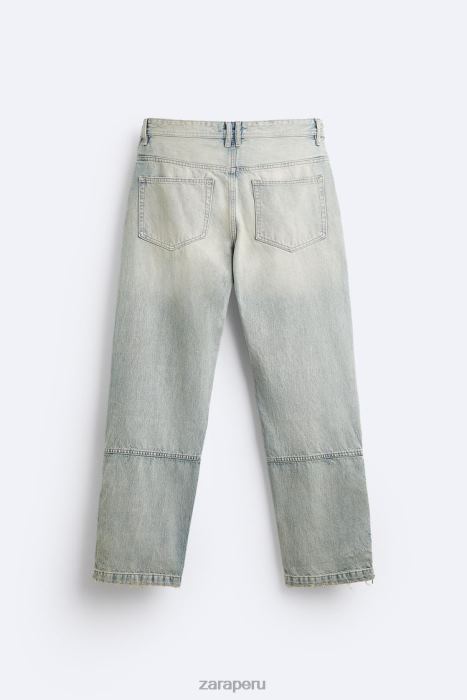 Zara hombres vaqueros vintage con cremallera BDP8J1086 ropa azul claro