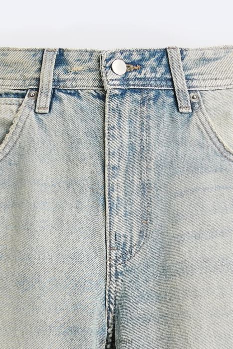 Zara hombres vaqueros vintage con cremallera BDP8J1086 ropa azul claro