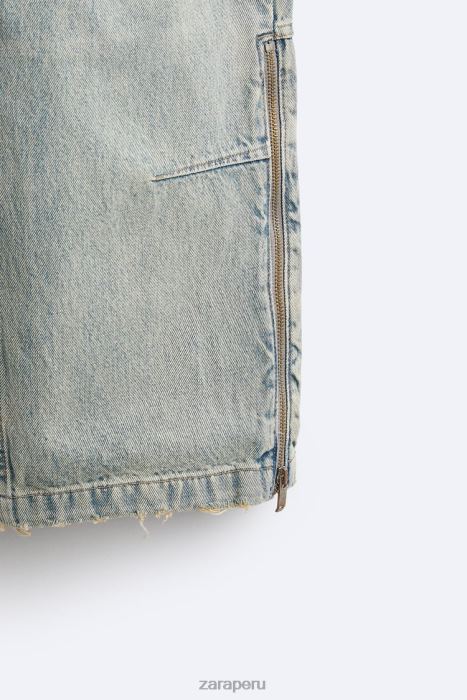 Zara hombres vaqueros vintage con cremallera BDP8J1086 ropa azul claro