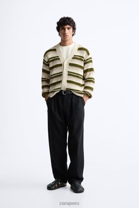 Zara hombres cárdigan a rayas en jacquard BDP8J1040 ropa verde