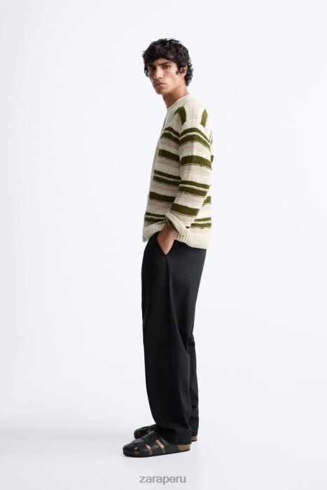 Zara hombres cárdigan a rayas en jacquard BDP8J1040 ropa verde