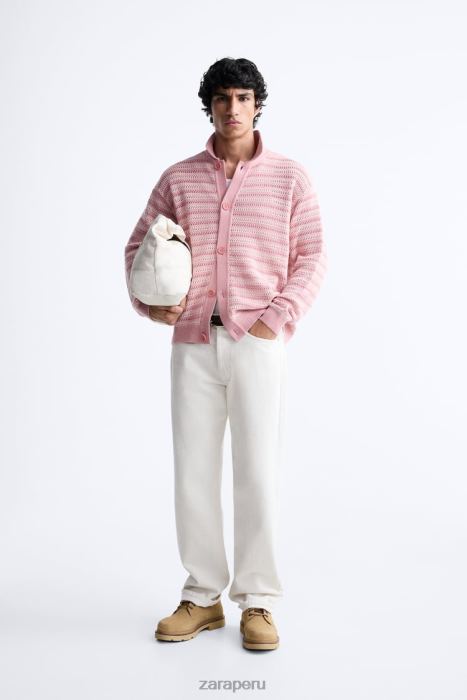 Zara hombres cárdigan de algodón texturizado BDP8J1039 ropa rosa