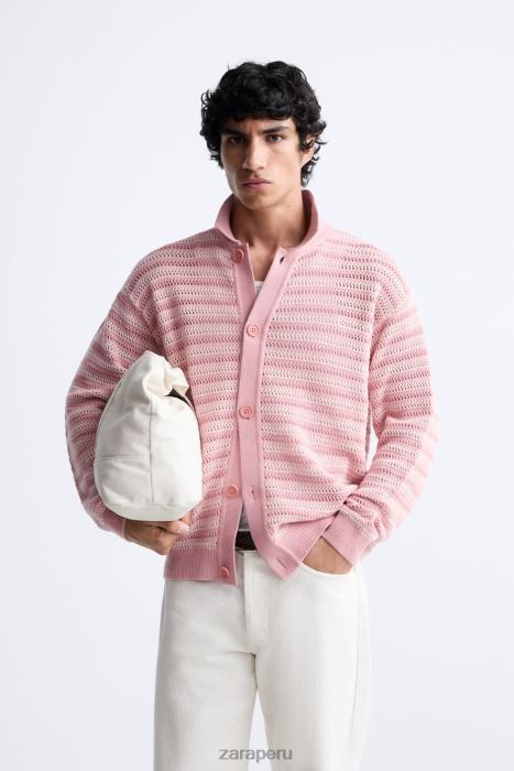 Zara hombres cárdigan de algodón texturizado BDP8J1039 ropa rosa