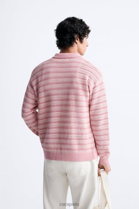 Zara hombres cárdigan de algodón texturizado BDP8J1039 ropa rosa