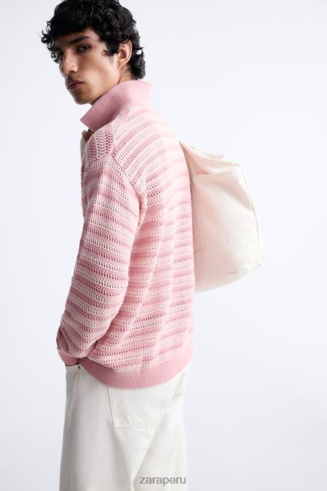 Zara hombres cárdigan de algodón texturizado BDP8J1039 ropa rosa