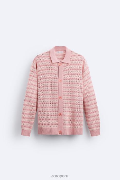 Zara hombres cárdigan de algodón texturizado BDP8J1039 ropa rosa