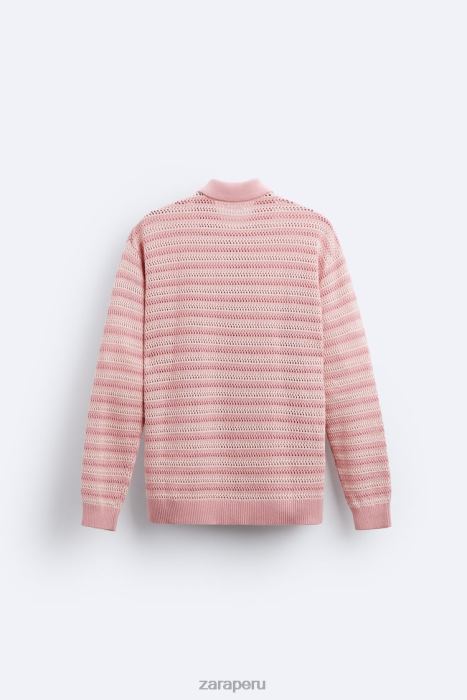 Zara hombres cárdigan de algodón texturizado BDP8J1039 ropa rosa