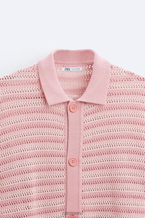 Zara hombres cárdigan de algodón texturizado BDP8J1039 ropa rosa