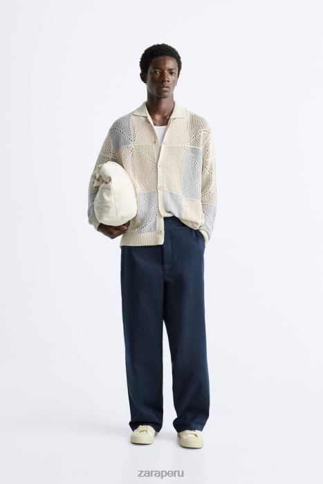 Zara hombres cárdigan de crochet texturizado BDP8J1043 ropa piedra