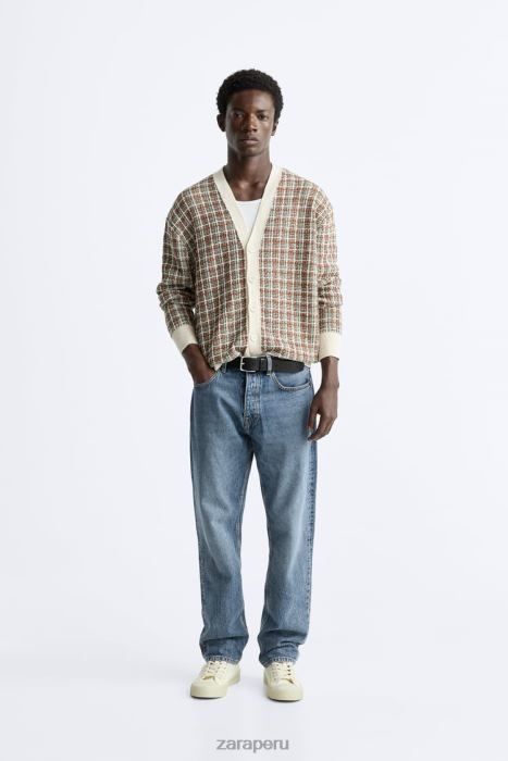 Zara hombres cárdigan de jacquard a cuadros BDP8J1044 ropa crudo