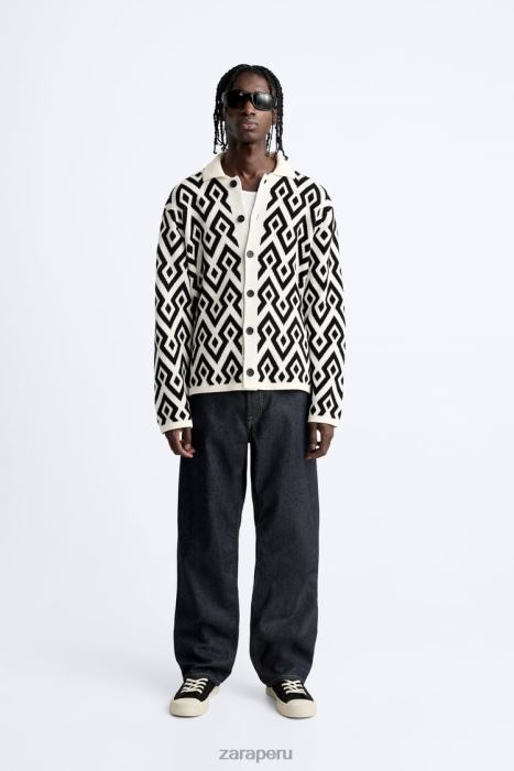 Zara hombres cárdigan de punto en jacquard geométrico BDP8J1046 ropa crudo