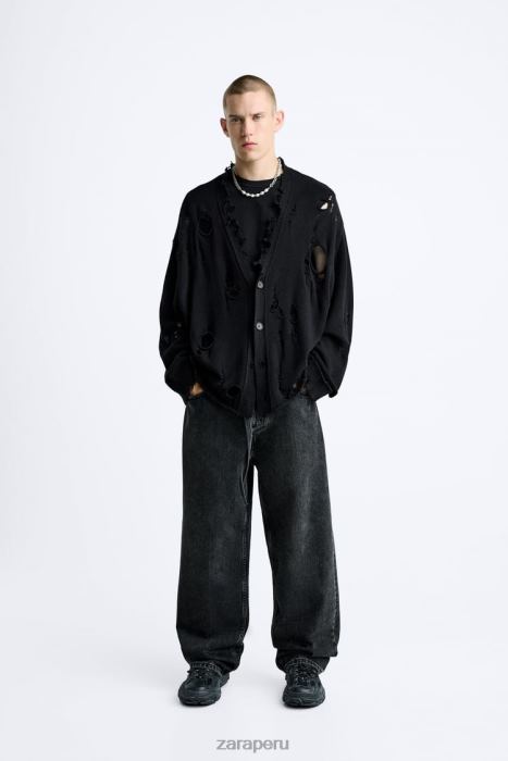 Zara hombres cárdigan estructurado con desgarros BDP8J1030 ropa negro