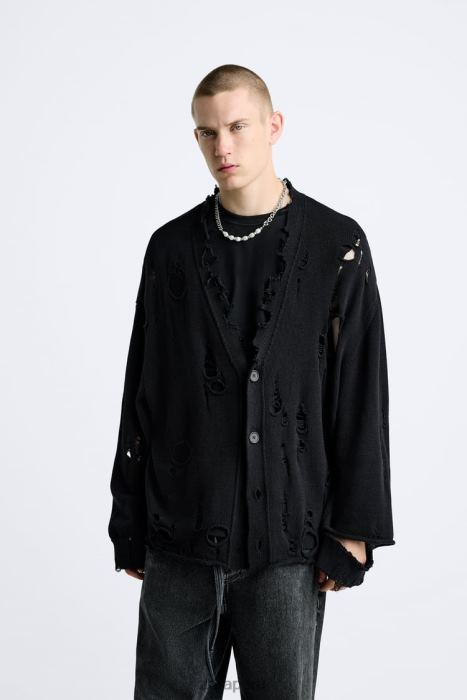 Zara hombres cárdigan estructurado con desgarros BDP8J1030 ropa negro