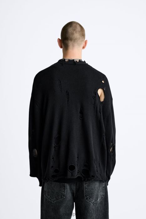 Zara hombres cárdigan estructurado con desgarros BDP8J1030 ropa negro