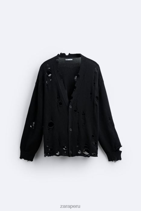 Zara hombres cárdigan estructurado con desgarros BDP8J1030 ropa negro