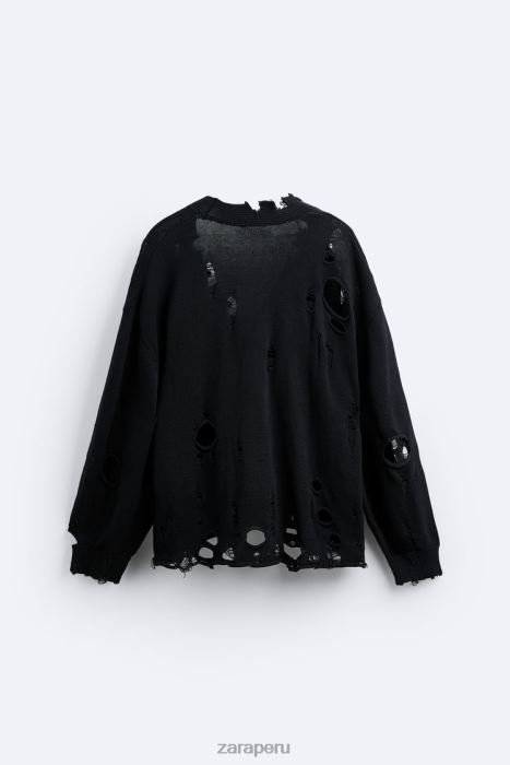 Zara hombres cárdigan estructurado con desgarros BDP8J1030 ropa negro