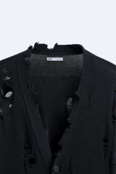 Zara hombres cárdigan estructurado con desgarros BDP8J1030 ropa negro
