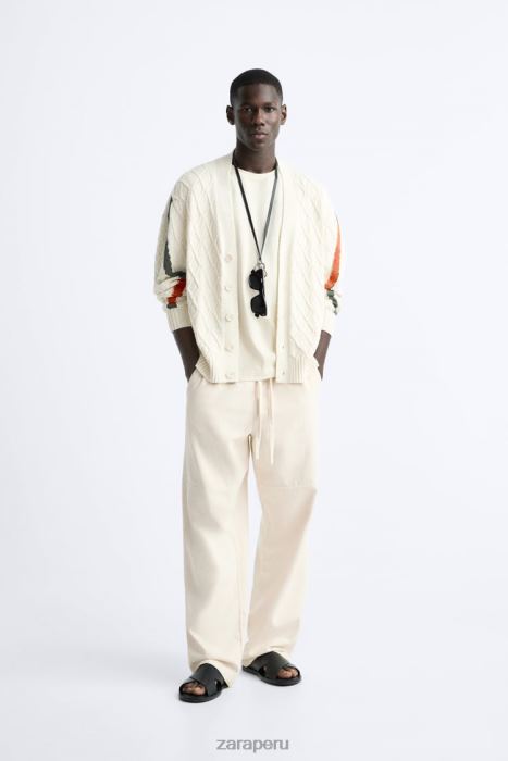 Zara hombres cárdigan tejido con textura BDP8J1042 ropa crudo