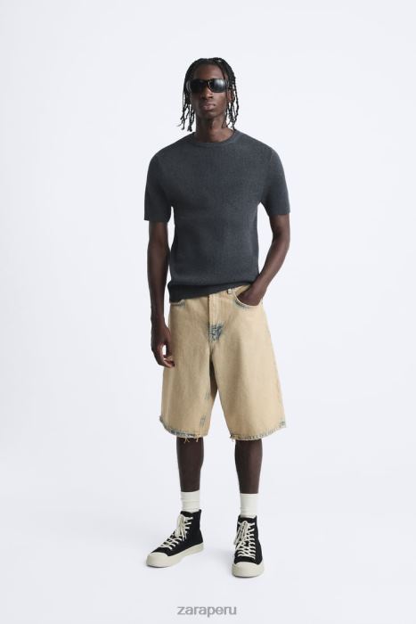 Zara hombres camiseta ajustada de punto BDP8J1038 ropa carbón