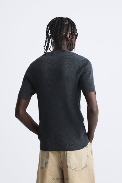 Zara hombres camiseta ajustada de punto BDP8J1038 ropa carbón