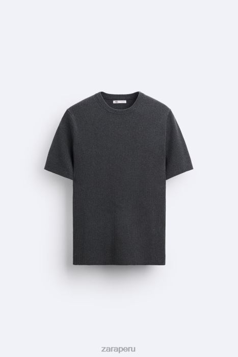 Zara hombres camiseta ajustada de punto BDP8J1038 ropa carbón