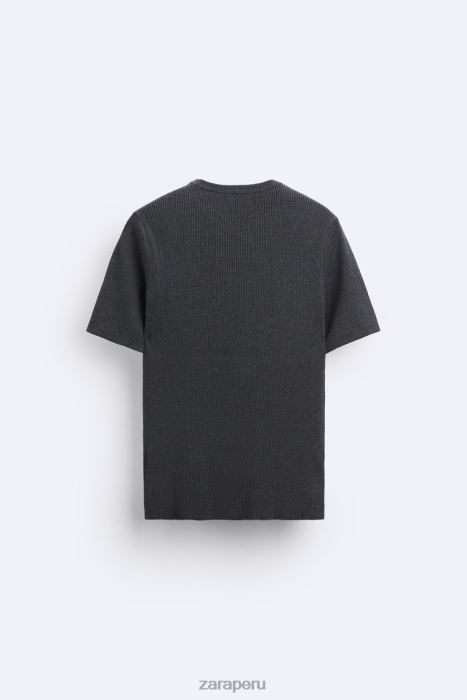 Zara hombres camiseta ajustada de punto BDP8J1038 ropa carbón