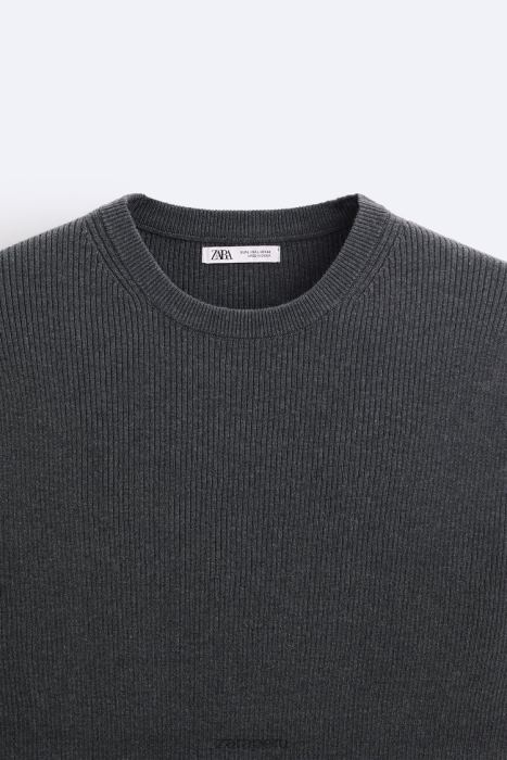 Zara hombres camiseta ajustada de punto BDP8J1038 ropa carbón