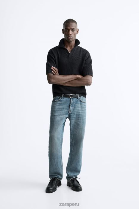 Zara hombres polo tejido a crochet BDP8J1025 ropa negro