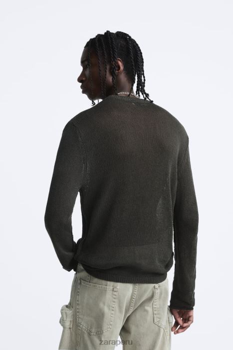 Zara hombres suéter con textura abierta BDP8J1037 ropa caqui oscuro