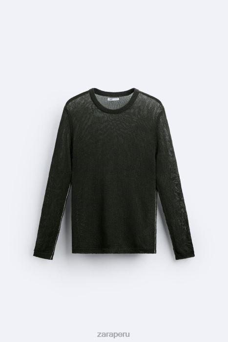 Zara hombres suéter con textura abierta BDP8J1037 ropa caqui oscuro