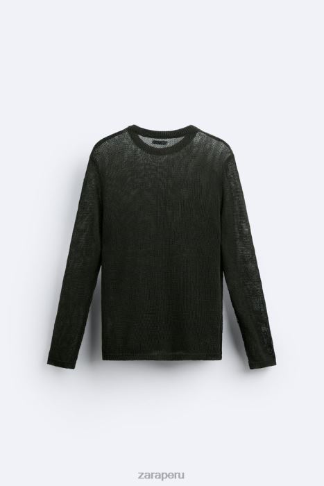 Zara hombres suéter con textura abierta BDP8J1037 ropa caqui oscuro